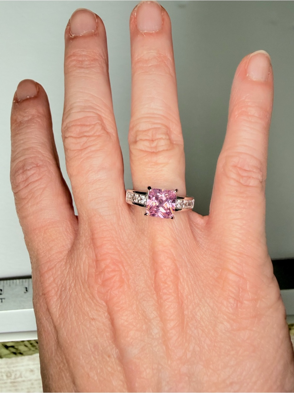 Pink Square-Cut Ring with Accent Stones - Women Jewelry